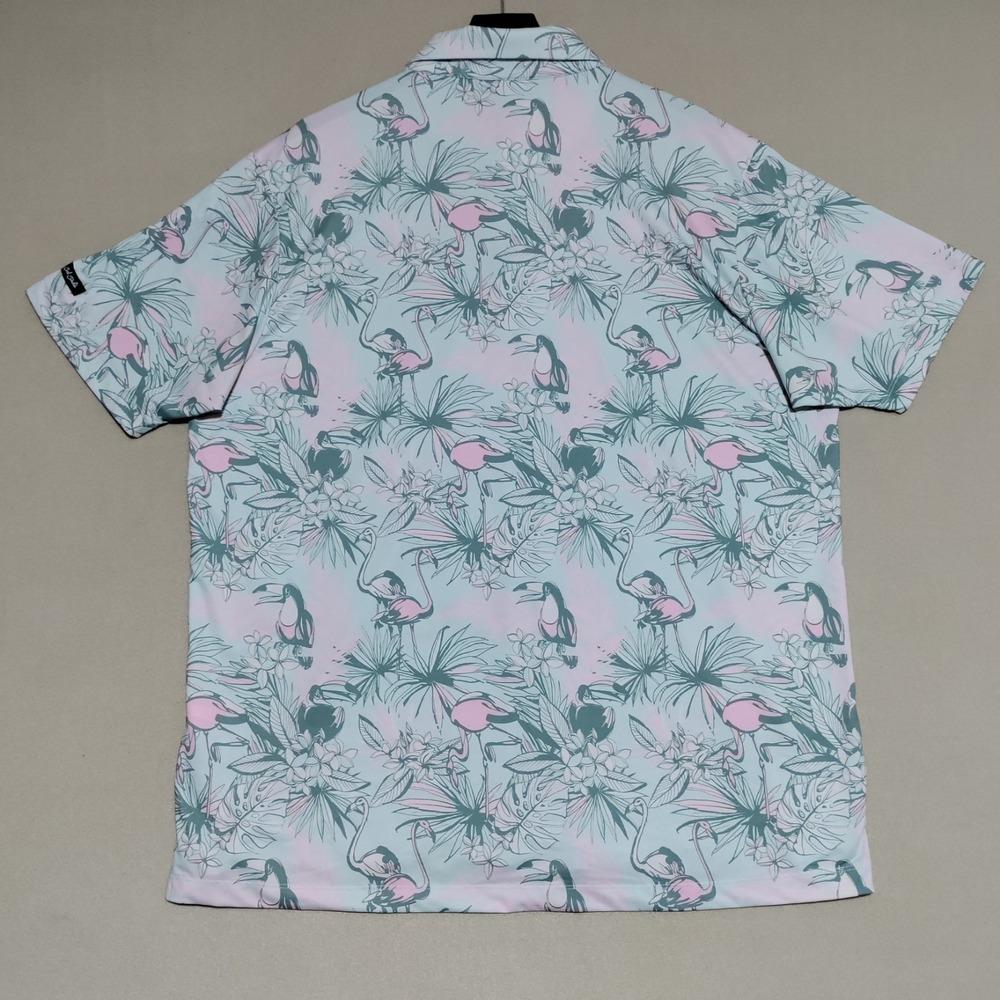 Bad Birdie Tropical Watch Golf Polo Mens 2XL Flamingo Toucan Hawaiian Pastel AOP - Picture 5 of 16